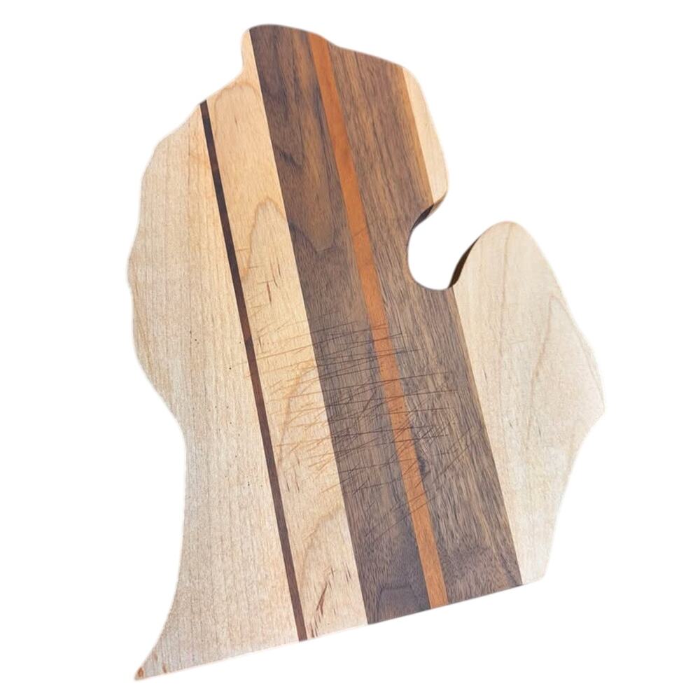 Handmade Multi-Species Hardwood Michigan Shaped Natural Wood Cutting Board